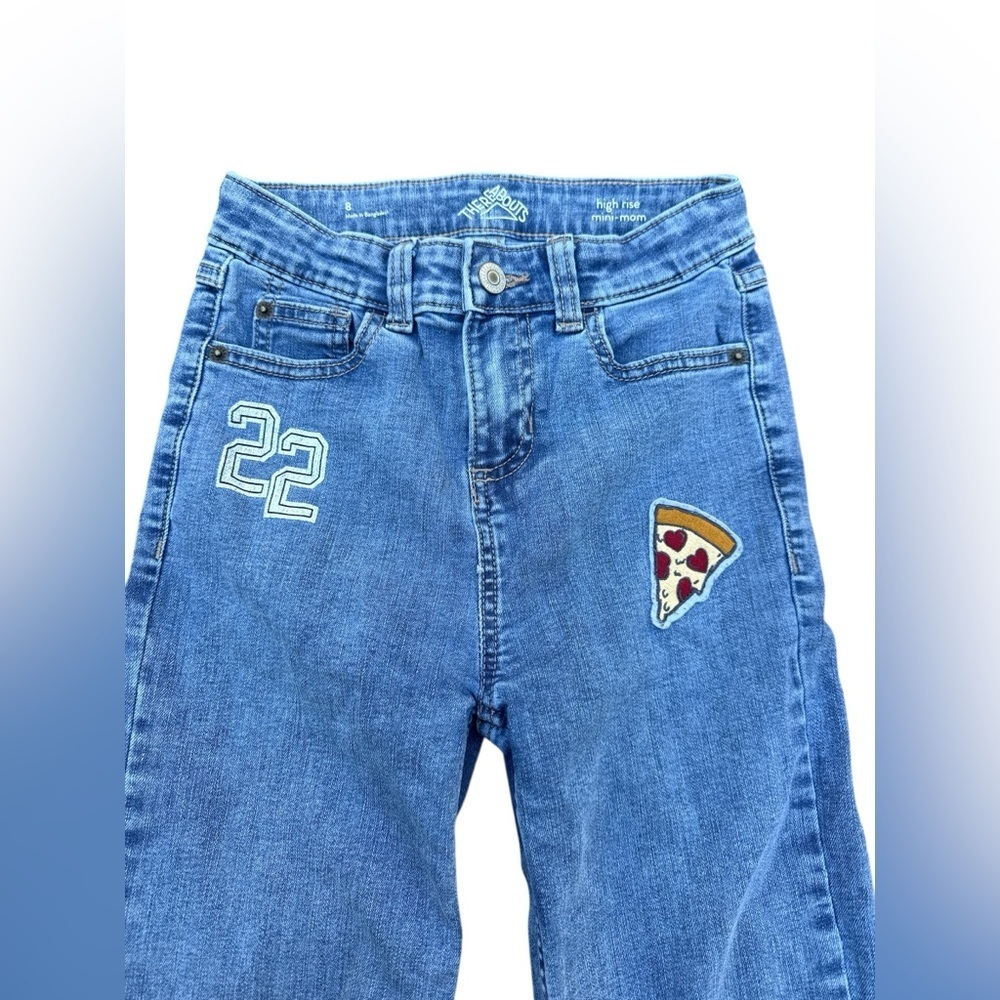 Girls 8 High Rise Mini‎ Mom Jeans Pizza Butterfly Graphic Wide Leg Adjustable - Picture 2 of 8
